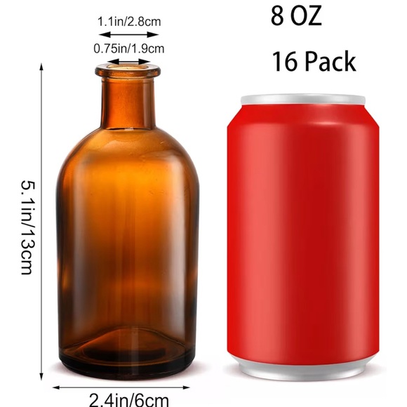 Set of 16 Amber Glass Bottles - Picture 3 of 3